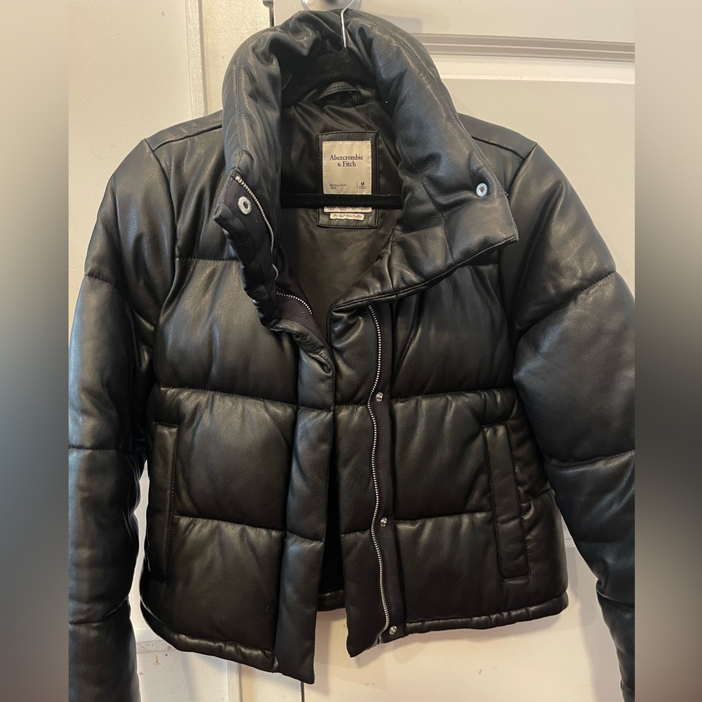 Faux Leather Mini Puffer Coat
